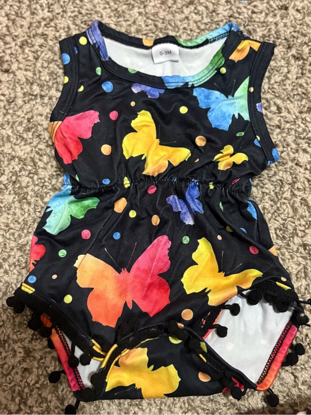 Baby Girls Black Butterfly One-Piece Romper - 0-3M